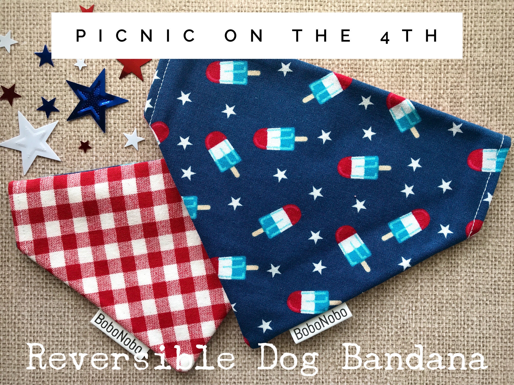 Fourth of July Dog Bandana/July 4th Reversible Dog Bandana/Summer Ove…