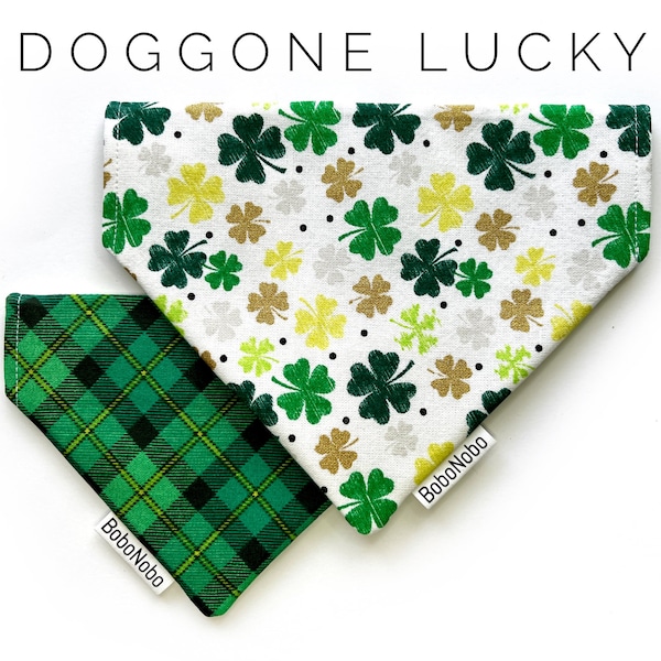 Shamrock Dog Bandana, Reversible St. Patrick's Dog Neckwear, St Pat's Green Plaid Over The Collar Puppy Bandana, March Cat Accessory