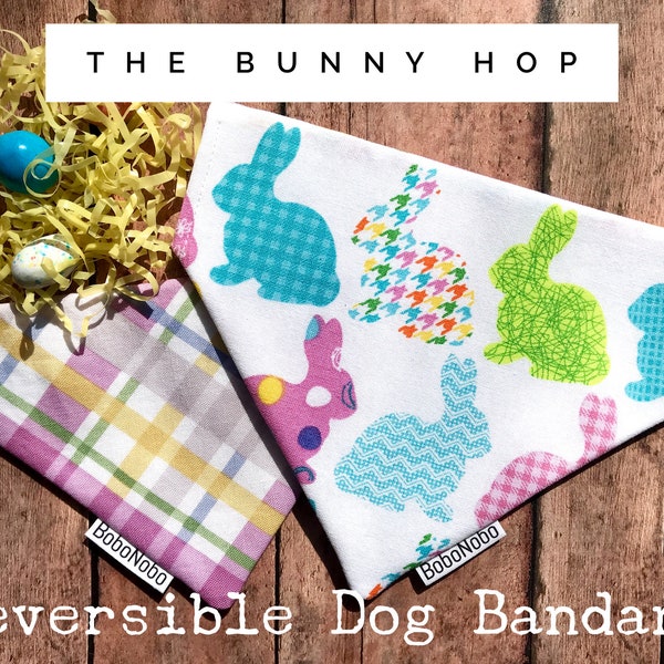 Easter Over the Collar Dog Bandana, Bunny Reversible Puppy Slip On Bandana, Rabbit Cat Scarf, Easter Pet Accessory, Spring Collar Bling