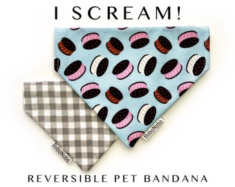Summer Dog Bandana/Ice Cream Reversible Dog Bandana/Summer Over The Collar Pet Bandana/Plaid Dog Bandana/Reversible Over Collar Bandana