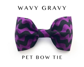 Purple and Black Halloween Dog Bow Tie, Spooky Girl Pet Bow, Festive Fall Bowtie For Cats, Halloween Bowtie for Puppy, Autumn Cat Bow