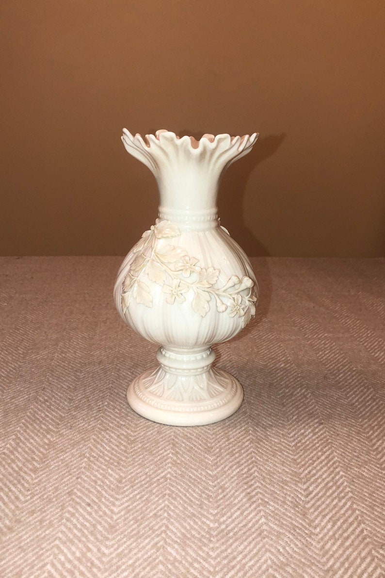 Belleek Flared Applied Floral Vase Etsy