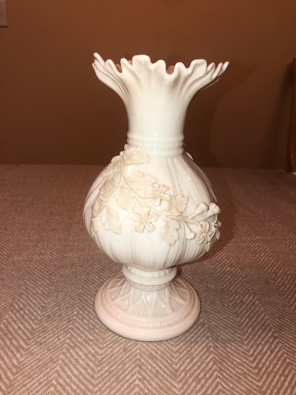 Belleek Flared Applied Floral Vase Etsy
