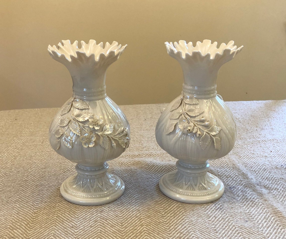 Belleek Flared Applied Floral Vase Etsy