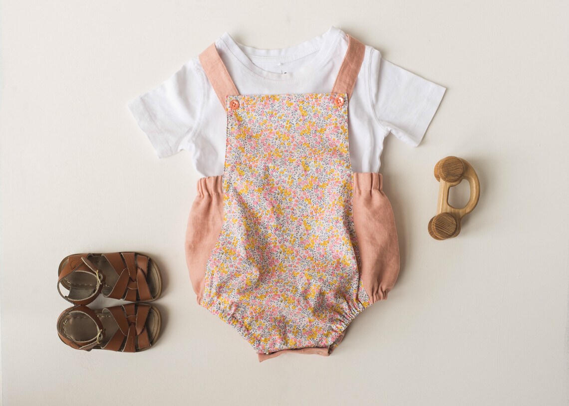 Liberty baby romper floral unisex cotton linen bubble Etsy