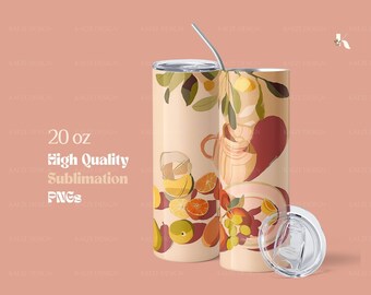 Boho Fruits Painting Tumbler Wrap: 20 oz Skinny Tumbler Sublimation (Digital Download)