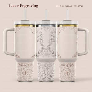 Custom 40oz Stanley Tumbler Wrap, Christian Merch Design Stanley Quencher Full Wrap with Floral Design, Bible Verse Personalized Custom Laser Engraving UV DTF and Sublimation Tumbler Wrap Modern Elegant Design in PNG and SVG for POD Commercial Use