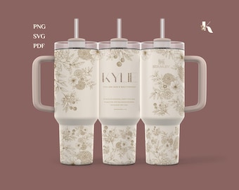 Opakowanie na kubek Floral Stanley o pojemności 40 uncji: Elegancki design (PNG, SVG)