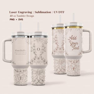Custom 40oz Stanley Tumbler Wrap, Christian Merch Design Stanley Quencher Full Wrap with Floral Design, Bible Verse Personalized Custom Laser Engraving UV DTF and Sublimation Tumbler Wrap Modern Elegant Design in PNG and SVG for POD Commercial Use