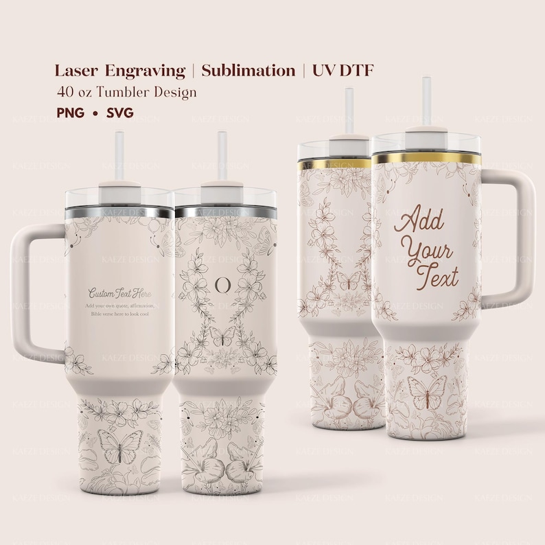 Custom 40oz Stanley Tumbler Wrap, Christian Merch Design Stanley Quencher Full Wrap with Floral Design, Bible Verse Personalized Custom Laser Engraving UV DTF and Sublimation Tumbler Wrap Modern Elegant Design in PNG and SVG for POD Commercial Use
