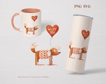Walentynkowa grafika z psem: PNG SVG do sublimacji (pobieranie cyfrowe)