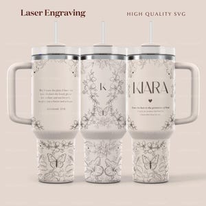 Custom 40oz Stanley Tumbler Wrap, Christian Merch Design Stanley Quencher Full Wrap with Floral Design, Bible Verse Personalized Custom Laser Engraving UV DTF and Sublimation Tumbler Wrap Modern Elegant Design in PNG and SVG for POD Commercial Use