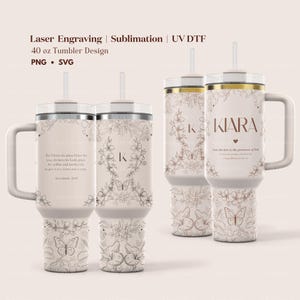Custom 40oz Stanley Tumbler Wrap, Christian Merch Design Stanley Quencher Full Wrap with Floral Design, Bible Verse Personalized Custom Laser Engraving UV DTF and Sublimation Tumbler Wrap Modern Elegant Design in PNG and SVG for POD Commercial Use