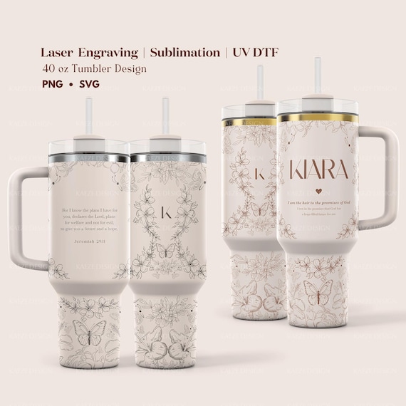 Floral 40 oz Tumbler Wrap Design: Personalized Stanley Quencher (PNG, SVG)