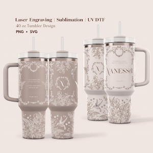 40 oz Tumbler Wrap Design | Custom Stanley Quencher Wrap with Floral Design | Full Wrap Laser Engraving, UV DTF, Sublimation png svg