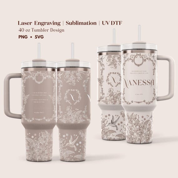 Floral 40 oz Tumbler Wrap Design | Laser Engraving, UV DTF, Sublimation (png, svg)