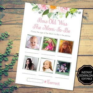 Floral Baby Shower Games, How Old Was The Mom-to-Be, Virtual Baby Shower Game, Zoom Baby Shower Game, Online Baby Shower Game Digital File image 1