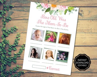 Floral Baby Shower Games, How Old Was The Mom-to-Be, Virtual Baby Shower Game, Zoom Baby Shower Game, Online Baby Shower Game | Digital File