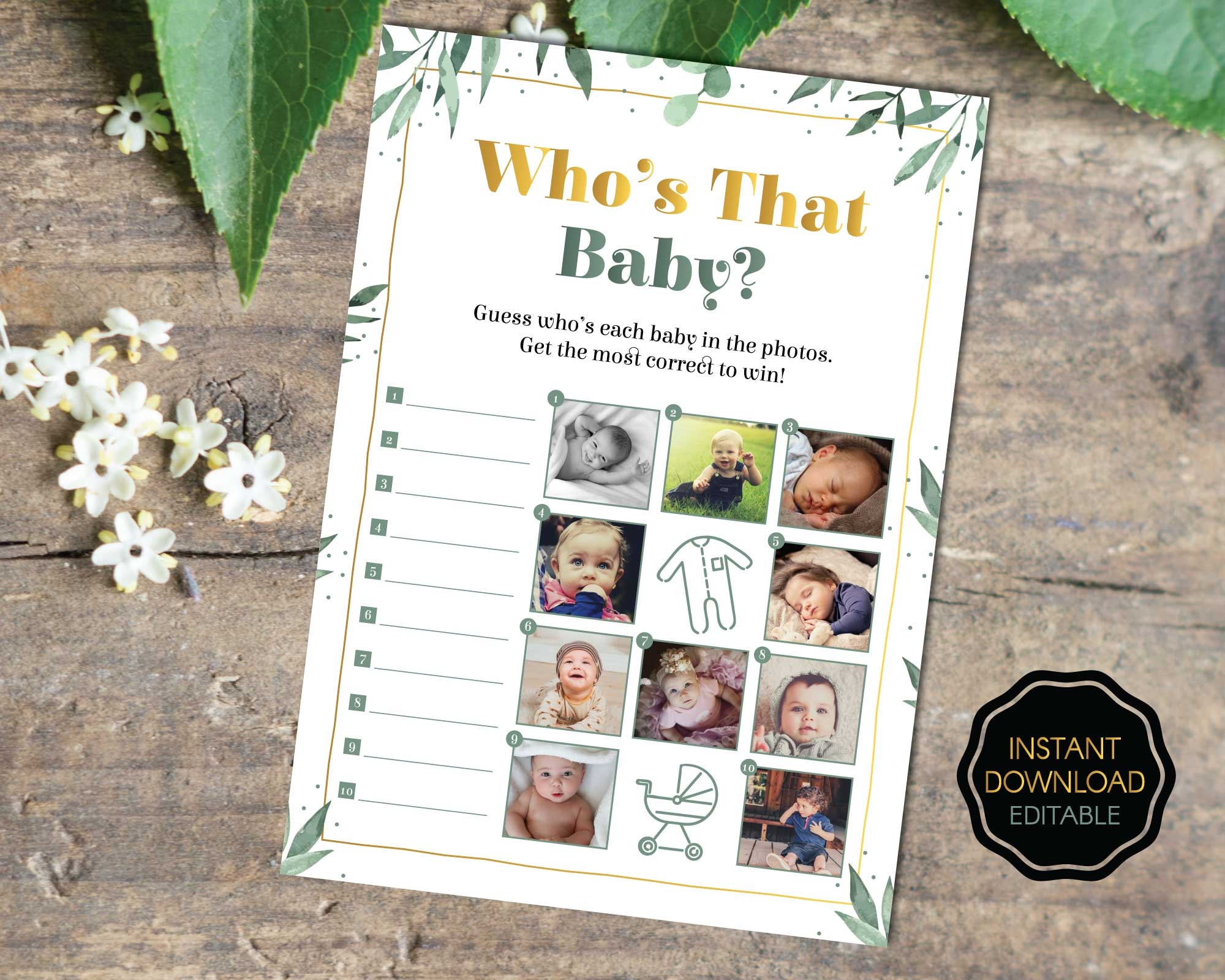 Who's That Baby Baby Shower Game, Coed Baby Shower Game, Guess Who's