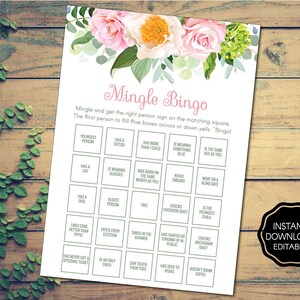 Baby Shower Mingle Bingo Game, Virtual Baby Shower Bingo, Online Baby Shower Game, Zoom Baby Shower Game, Floral Design | Digital File