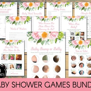 Virtual Baby Shower Games Bundle, Floral Design Baby Shower Games, Zoom Baby Shower Games, Virtual Baby Shower, Social Distancing Shower