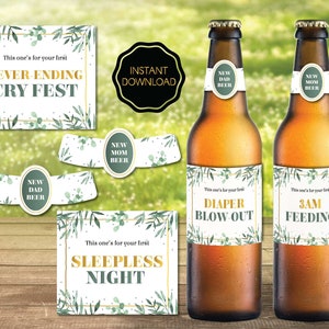 New Dad and Mom Beer Labels, First Time Dad and Mom Beer Labels, Daddy and Mommy Milestone Beer - Instant Download Printable