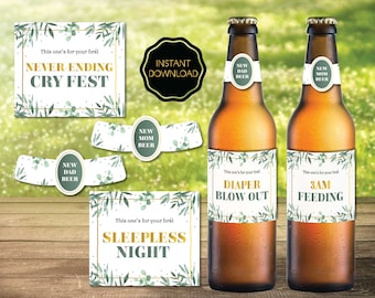 New Dad and Mom Beer Labels, First Time Dad and Mom Beer Labels, Daddy and Mommy Milestone Beer - Instant Download Printable