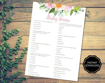 Floral Baby Trivia Game, Baby Shower Trivia, Virtual Baby Shower Game, Zoom Baby Shower Trivia Game, Online Baby Shower Quiz | Digital File