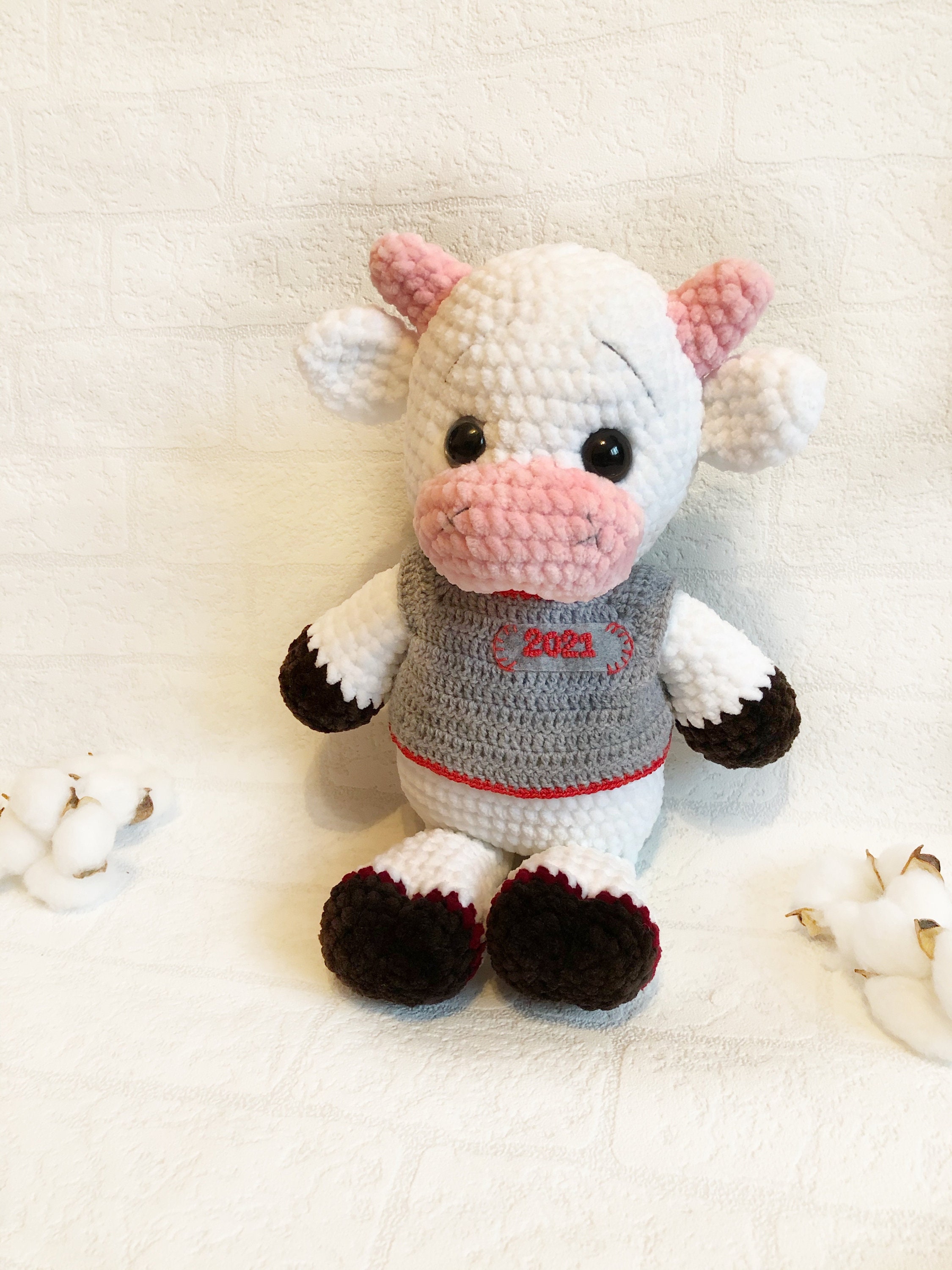 Handmade Bull Crochet Bull Toy Funny Bull Symbol of 2021 Crochet Animals Bull Toy, New Year Bull New Year's Gift Amigurumi Bull