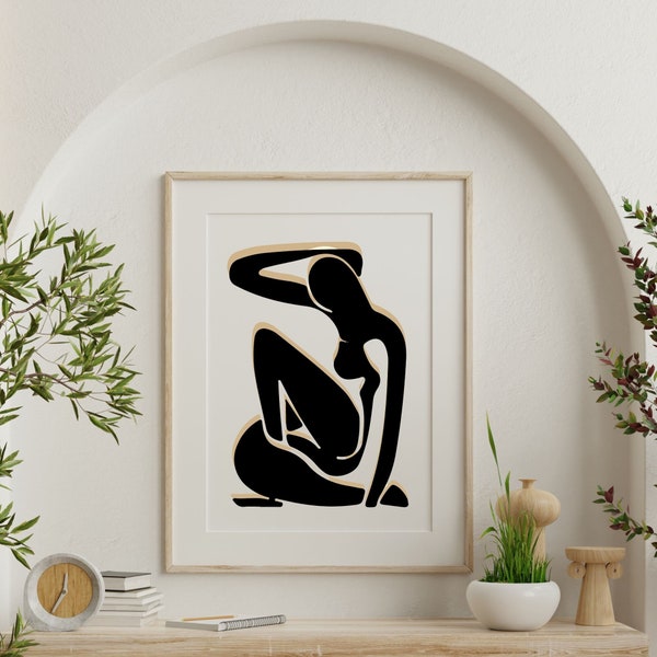 Female Silouhette Wall Art Printable | Elegant Contemporary Black And Beige Art