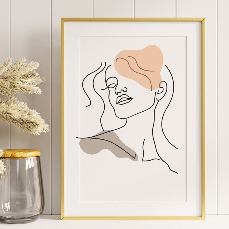 Minimalist Line Art Woman's Face Art Printable, Neutral Line Drawing of ...