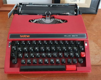 Vintage Red -Cherry Brother Deluxe 660TR Typewriter, Nagoya made in Japan, Mid Century decor, with Hard Plastic Case, fully functional