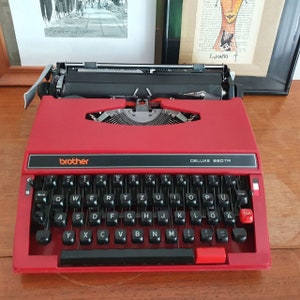 Vintage Red -Cherry Brother Deluxe 660TR Typewriter, Nagoya made in Japan, Mid Century decor, with Hard Plastic Case, fully functional