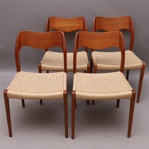 1 of 4 NIELS otto MØLLER 71 chairs, teak wicker seat, made in Denmark, mid century, 60s, 70s, designer furniture Dining Chair, Danish Style