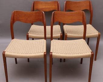 1 of 4 NIELS otto MØLLER 71 chairs, teak wicker seat, made in Denmark, mid century, 60s, 70s, designer furniture Dining Chair, Danish Style