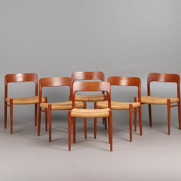 1 of 6 Niels Otto Møller chair Danish Teak Chairs, Model 75, 60s, Midcentury furniture, designer Dining Chair, made in Denmark, boho scandi