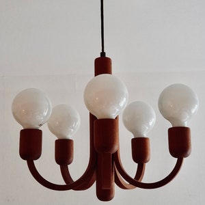 Domus chandeliers Teak wood Lamp 60's midcentury 5 lightbulb, Vintage lighting, Danish Style design, hanging lamp, boho lamp, german image 3