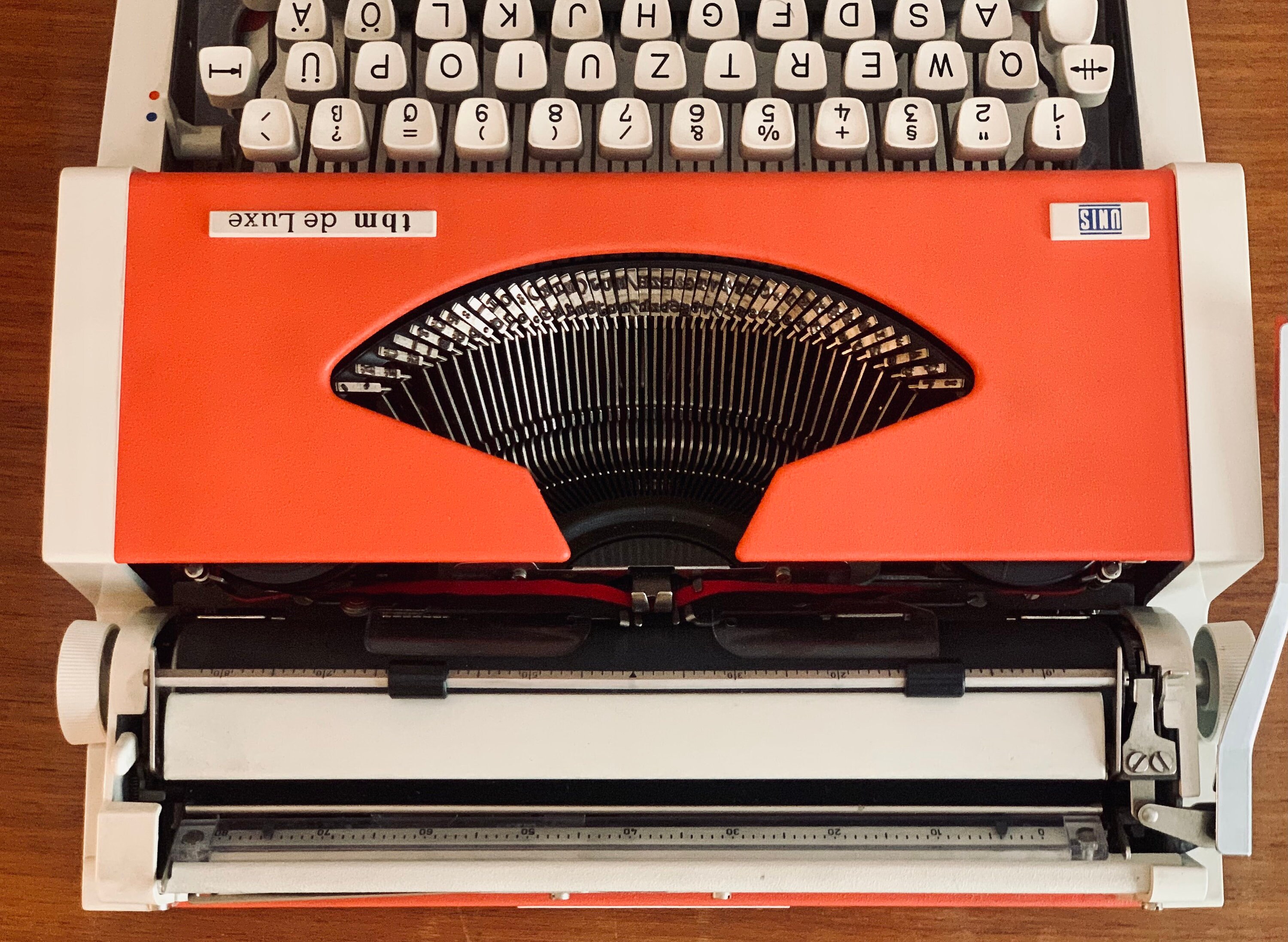 Rare Olympia Traveller De Luxe Typewriter Red, Mid Century