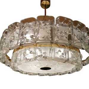 Plafonnier en verre glacé Doria Lustre Plafonnier années 70