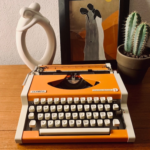 Olympia Traveller De Luxe Typewriter Orange White, Midcentury 70s