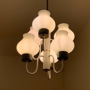 Keiser Lamp, Richard Essig style Chandelier,  space age, sputnik, 60s 70s, vintage lamp, midcentury pendant lamp, 6x opal glass, German lamp