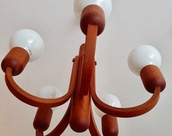 Domusシャンデリアチーク材ランプ60年代ミッドセンチュリー5電球