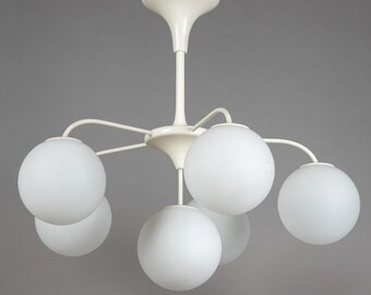 Temde Glass Sphere Chandelier by E.R. Nele | 1960s Swiss Space Age Ceiling Lamp | Vintage Mid Century 6-Light