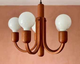 Domus chandeliers Teak wood Lamp 60's midcentury 5 lightbulb, Vintage lighting, Danish Style design, hanging lamp, boho lamp, german