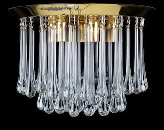 Kalmar Glass Drop Chandelier | 1970s Austrian Mid Century Ceiling Lamp | Vintage 54 Crystal Drop 7-Light (2 avail)