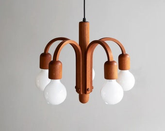 Domus CANDELA 4451 Teak wood Lamp 60's midcentury 5 lights chandelier with adjustable height