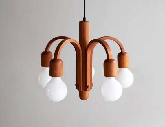 Domus CANDELA 4451 Teak Wood Lamp 60 s Midcentury 5 Lights
