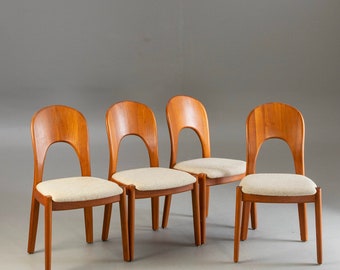 1 van 6 Deense houten fauteuil van Niels Koefoed, model Morten, jaren 60 70, meubels uit de jaren 50, vintage eetkamerstoel, ontwerp in Deense stijl, Denemarken