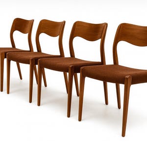1 of 6 Niels Otto Møller chair Danish Teak Chairs, Model 75, 1960s, Set 6, Midcentury furniture, designer Dining Chair, Danish Style