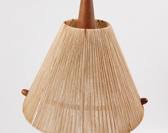 Temde Teak & Wicker Pendant Lamp Model 307 | 1960s-70s Danish Style German Ceiling Lamp | Vintage Boho Light (2)